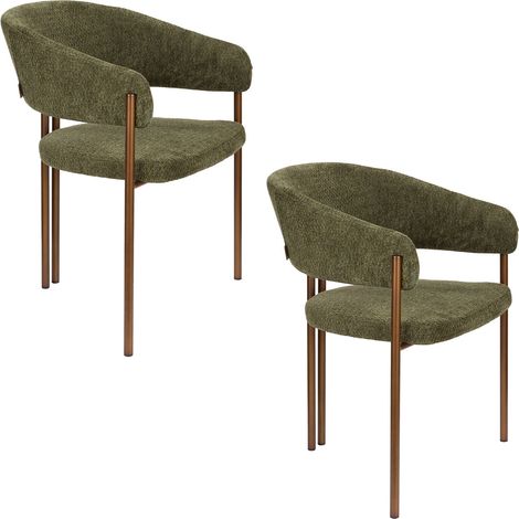 Lot de 2 fauteuils repas en tissu bouclé vert et métal bronze (1/5)