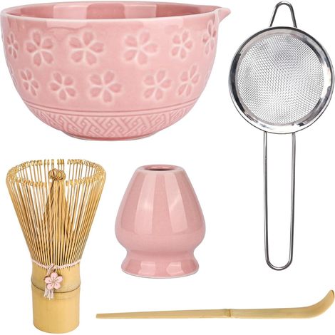 5-teiliges Matcha-Schalen-Set – Rosa – Farbe: Kirschblüten – Traditionelles japanisches Tee-Set – Keramikschale – Matcha-Schale – Zeremonie – Keramik – Fürs Wohnzimmer (1/5)