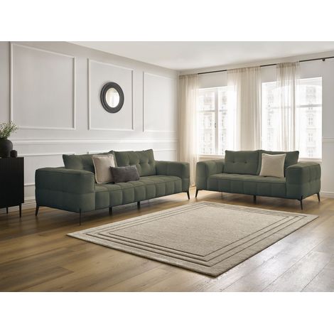 BOBOCHIC - Ensemble canapé droit fixe 3 + 2 places ANIS tissu bouclette Vert (1/5)
