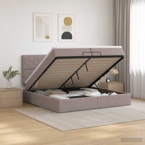 vidaXL Lit coffre avec matelas et LED Taupe 200 x 200 cm Tissu (1/5)
