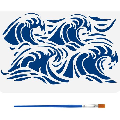 Pochoirs Vagues Avec Pinceau 29.7X21cm Pochoirs de Décoration Vagues Pochoirs à Motifs de Connexions Infinies Thèmes Océaniques Modèle de Vagues pour Bois Mur Tissu Meubles Sol DIY (1/5)