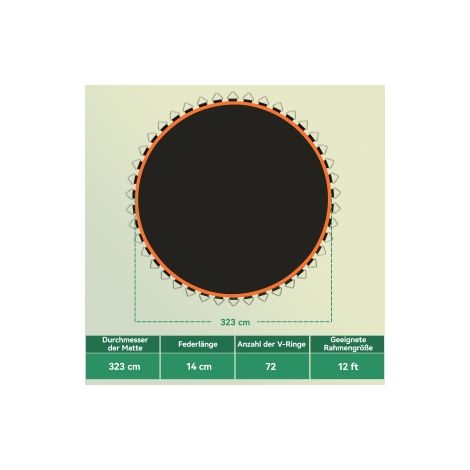 Toile de saut ronde orange pour trampoline en polypropylène avec surface résistante et fixation sécurisée pour jardin (1/5)