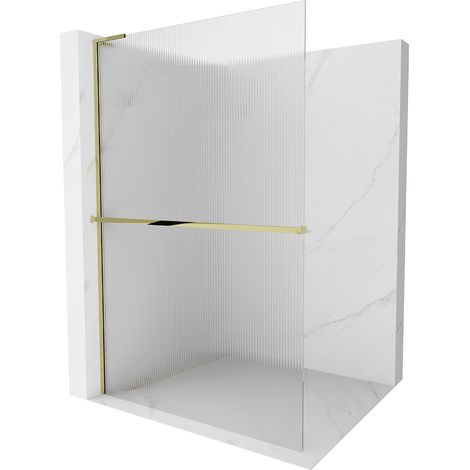 Mexen Kioto+ L Duschwand mit Ablage Walk-in 120 x 200 cm, klar, gold - 800-120-123-50-09