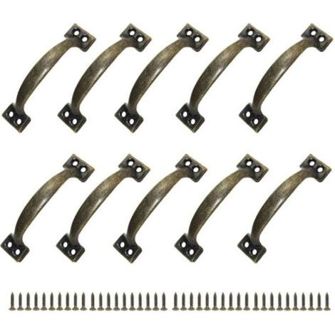 10 Poignées Poignee de Meuble Bouton de Porte Poignee Entraxe Rustiques en Alliage de Zinc Pour Cuisine Porte de Grange Jardin Remise (120MM)