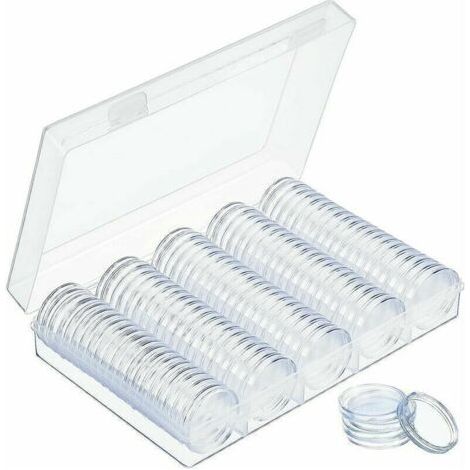 30 mm Münzkapseln, runde Kunststoff-Münzkapseln, Münzkapseln mit Aufbewahrungsbox zum Sammeln von Münzen, 100 Stück FLITI (1/4)