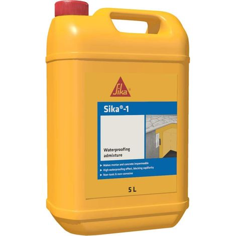 Sika - Sika-1, Giallo - Additivo impermeabilizzante per malte e betoncini cementizi - Liquido pronto all'uso - Facile dispersione - Bidoncini da 5kg (1/5)
