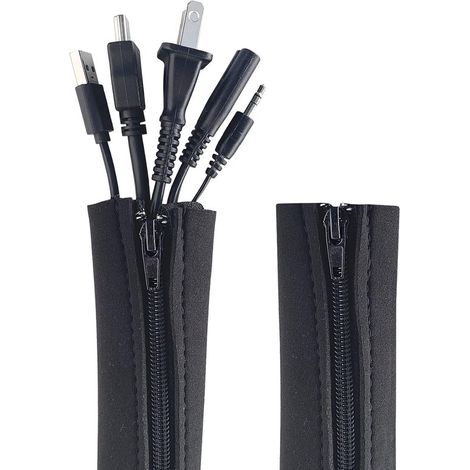 Lot de 2 gaines flexibles de gestion des câbles, 19 à 20 pouces, pour câbles de TV, ordinateur et équipements multimédias, noir (1/5)