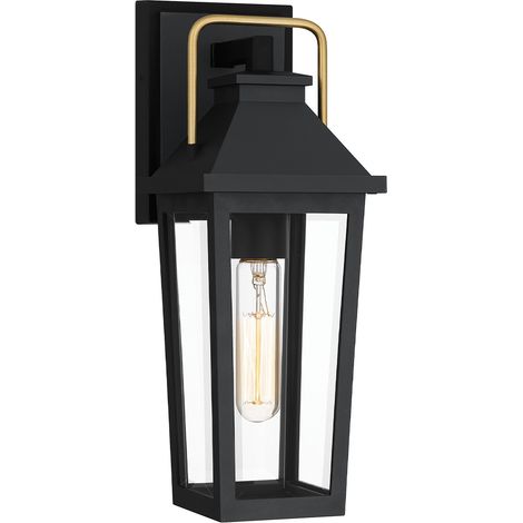 Elstead Quoizel Buckley Petite lanterne murale d'extérieur classique noir mat, accents laiton IP44 1x E27 (1/5)