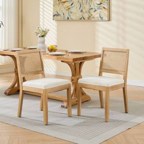 Ensemble de 2 chaises de salle à manger en rotin style campagnard, chaises de cuisine et de salle à manger modernes du milieu du siècle, chaise d'appoint de cuisine rembourrée en rotin avec structure (1/5)