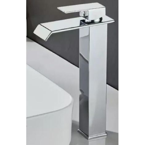 Grifo de baño estilo cascada – Monomando de agua fría/caliente – Caño recto – Alto – Plateado: 17 x 6 x 30,5 cm (1/5)