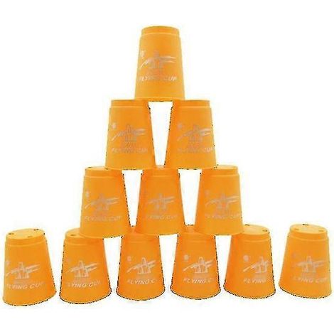 Jeu de 12 gobelets Quick Cup, jeu rapide, empilage volant jaune (1/4)