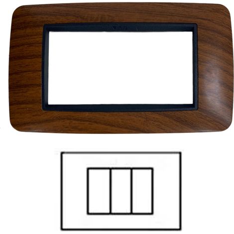 Placca Interruttore Luci 3 Posti Placchetta Racida Noce Compatibile Living C6603 (1/5)
