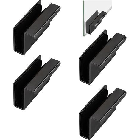 lot de 4 poignées de tirage en verre pour placard, clips de porte en verre, loquet de placard, poignée dissimulée pour vitrine en verre (Noir) (1/5)