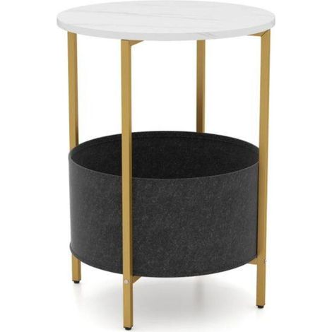 Petit espace bien rangé : table de chevet ronde avec panier en feutre amovible et structure métal (1/5)