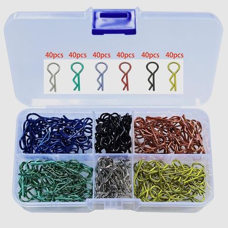 240 Pièces Broche d'Agrafe de Corps RC, RC Car Body Clips, R Clips, Agrafes Voiture rc pour 1/10 Echelle Télécommande Shell pour Voiture, 6 Couleurs, 40 Chacune (1/5)
