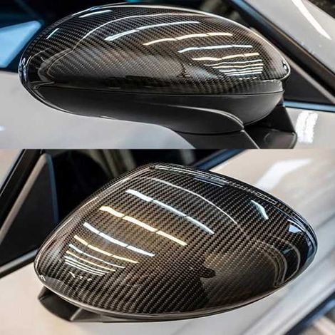 1 Paar Aufkleber für Rückspiegelabdeckungen aus Kohlefaser für Porsche 718 Cayman Boxster (Baujahre 2016–2022) (1/4)