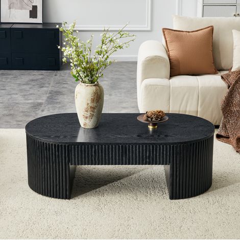 Mesa de centro ovalada 105 x 54 x 38 cm en MDF negro con cajón, efecto madera HAVRYA (1/5)