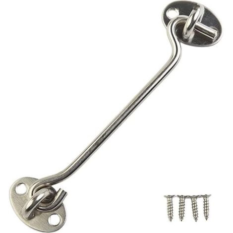 Crochet de porte et fenêtre en acier inoxydable 4 pouces couleur acier adapté pour serrure de porte de grange, volet de fenêtre, 1 pièce (1/4)