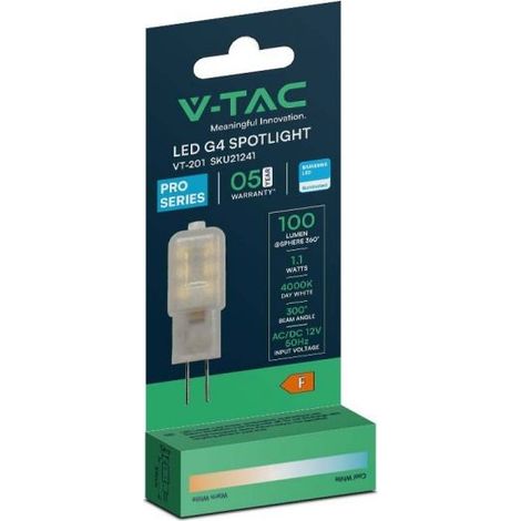 Lampadina led bispina t10 v-tac chip samsung 1,1w g4 4000k 12v vt-201 - 21241 (1/5)