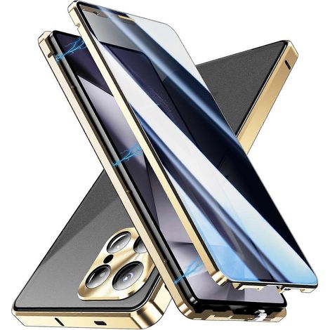 Coque anti-espion double face en verre trempé avec aimant pour Samsung Galaxy S25 Ultra - Or (1/5)