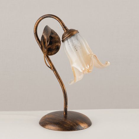 Lumetto Classico 1 Luce Con Foglie Ferro Battuto E Vetro Bronzo Serie Limone