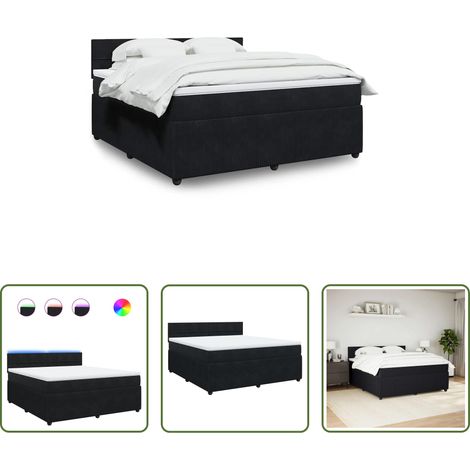 Matelas à ressorts ensachés -  Sommier à lattes de lit avec matelas Noir 180x200 cm Velours (1/5)
