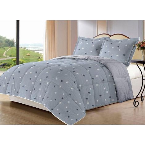 Edredón Invierno Nórdico de Franela con Forro Polar de Sherpa 180x260 cm + 1 Funda de Almohada  Edredones Borreguillo Extra Suave para Cama, Cálido y Gruesa (Greco Gris) (1/2)