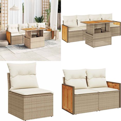 vidaXL Salon de jardin avec coussins 5 pcs beige résine tressée acacia (1/5)