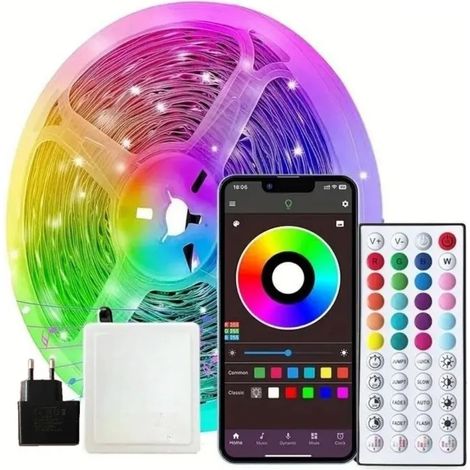 Guirlande lumineuse LED de 30 mètres avec télécommande, application et fonctions de synchronisation musicale  guirlande lumineuse Bluetooth RGB à intensité variable et à changement de couleur.