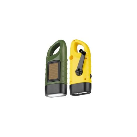 lampe de Poche LED d’Urgence, 2 Pièces Lampe Torche Solaire Rechargeable, Lampes de Poche Dynamo avec Mousqueton, Mini Lampe Torche avec Manivelle et Panneau Solaire pour l’Extérieur/Camping [Classe é