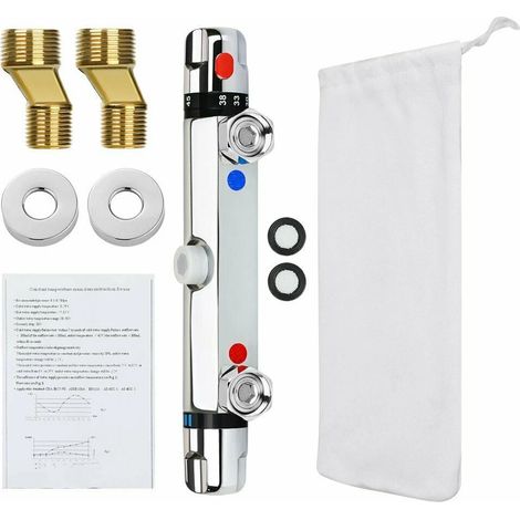 1 Grifo mezclador termostático para ducha, acabado cromado, cobre, protección de 38 °C, baño (1/5)