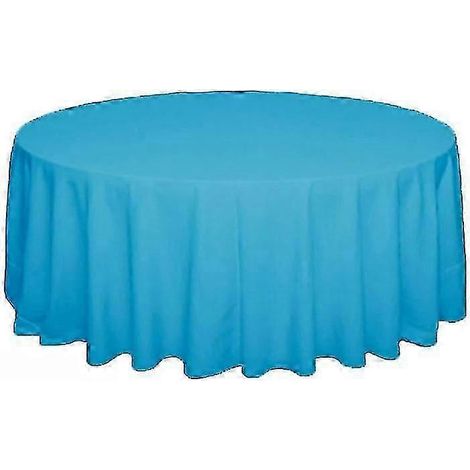 Nappe ronde en polyester pour réception de mariage coloris blanc noir rouge bleu et or - Diamètre 220 cm - Bleu lac (1/5)