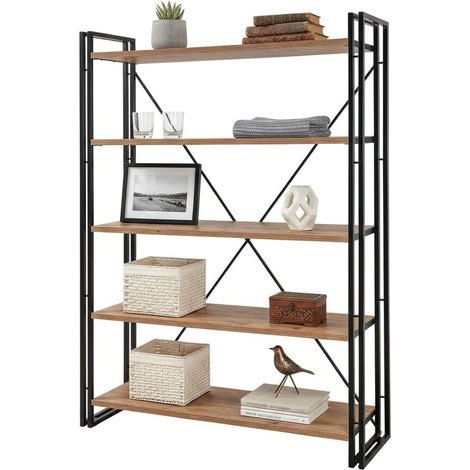 Dmora - Bücherregal Dpig, Büroregal, Mobiler Buchhalter, Bücherbrett, 130x35h180 cm, Eiche und Schwarz