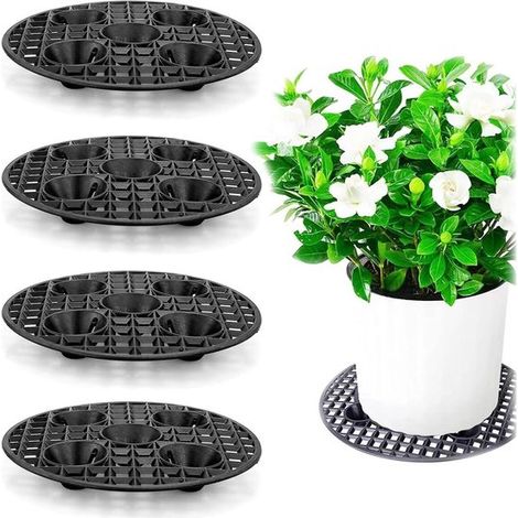 Allecto Plus - 4 soportes redondos para macetas de 20 cm - Para patio y terraza - Soporte para plantas de exterior (1/5)