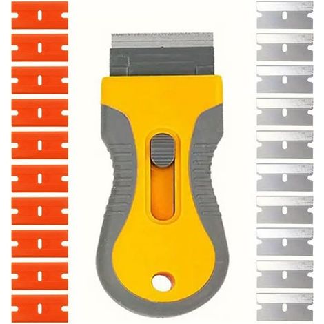 Lot de 21 grattoirs adhésifs pour enlever la lame de rasoir, outil de grattage à double tranchant avec 10 lames de rasoir, convient pour les fenêtres, le nettoyage, les autocollants, les étiquettes (1/5)