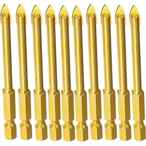 Lot de 10 forets 6 mm en carbure de tungstène avec tige hexagonale plate pour miroir, porcelaine, marbre (1/4)