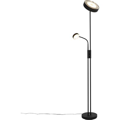 QAZQA kelso - LED Dimmable Lampadaire avec lampe de lecture variateur inclus - 2 lumière - H 180 cm - Noir - Rétro - éclairage intérieur - Salon I Chambre I Cuisine I Salle à manger
