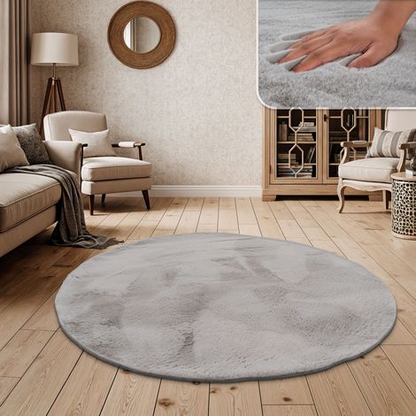 Paco Home Tappeto a pelo lungo per soggiorno in ecopelliccia ultrasoffice tinta unita in diversi colori e misure Grigio, Ovale 180x200 cm