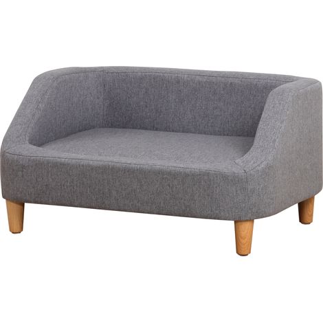 Canapé chien lit animal domestique scandinave bois tissu déhoussable gris 75x55x39 cm