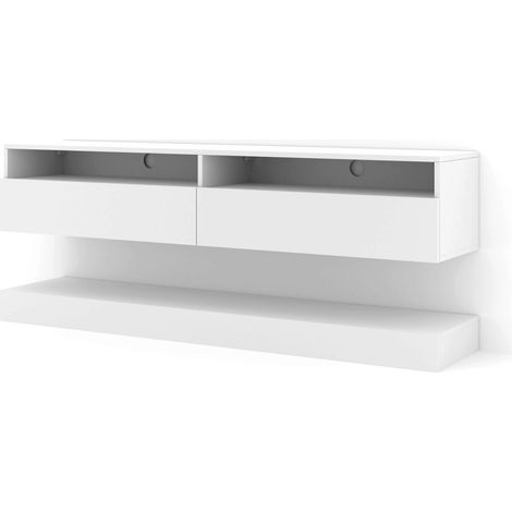 Meuble TV STAND DUO 160 suspendu et au sol de couleur blanc mat
