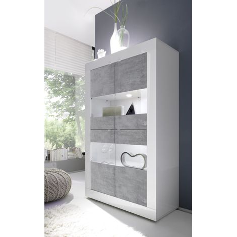 Vitrine 4 portes BASIC finition blanc-béton 102/162/43 cm (1/3)