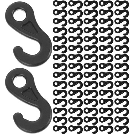 CCYKXA Crochets pour Auvent de Camping-Car 100 Pcs en Plastique Noir, Crochets en S pour Tendeurs Élastiques, à Suspendre Légère pour Éclairage Extérieur et Tente, Accessoires