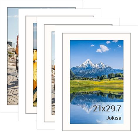 Lot de 4 cadres photo Din A4, cadre photo 21x30 noir avec plexiglas, cadre photo pour photos, images, posters (Blanc, 21 x 30 cm) (1/5)