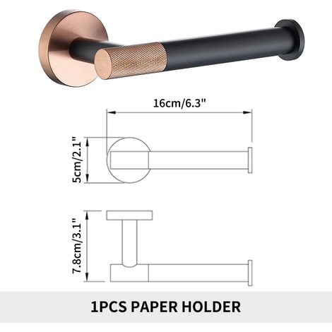 Porte-papier toilette noir mat avec support pour téléphone, fixation murale, accessoire de salle de bain en acier inoxydable brossé doré. (1/5)