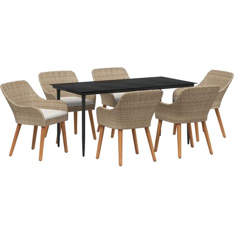 Garten Essgruppe mit Kissen 7 pcs Beige Poly-Rattan (1/4)