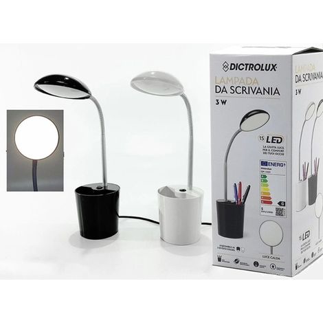 Trade Shop - LAMPADA DA TAVOLO SCRIVANIA CON PORTAPENNE 3 WATT 15LED 16V A LUCE CALDA IN 2 COLORI -