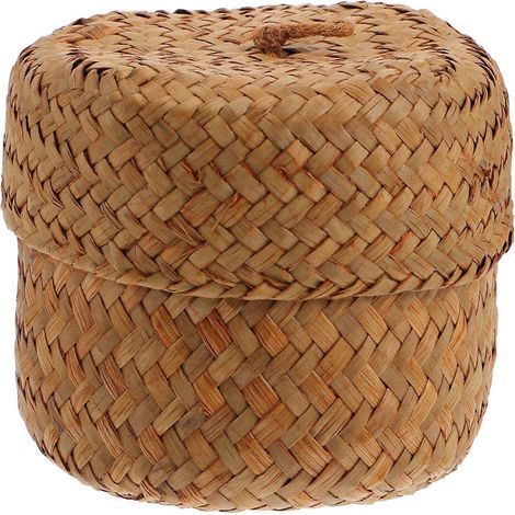Handgewebter Blumenkorb, Geschenkbox, Mini-Behälter mit Deckel – 10,00 x 10,00 x 12,00 cm – Gelb (1/4)