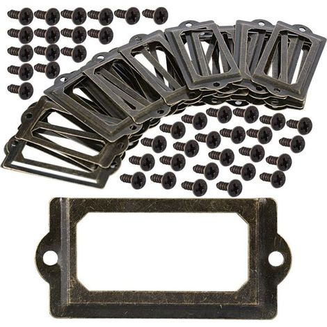 Set di 30 porta etichette in metallo, 70x33 mm – Finitura bronzo vintage – Per cassetti e librerie – Materiale resistente con viti (1/5)