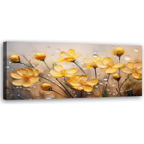 Tableau déco Fleurs jaunes Plantes Gouttes de rosée 90x30 (1/5)