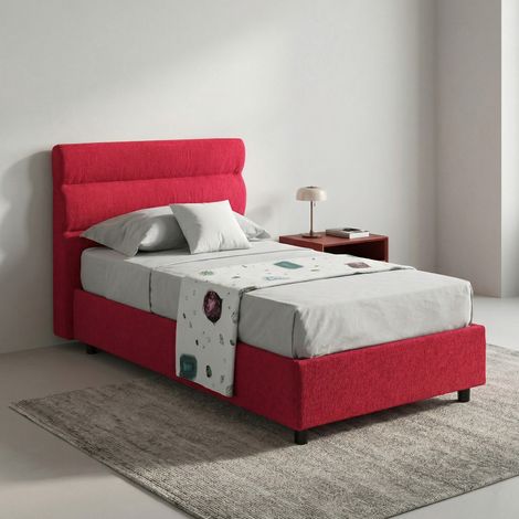 Einzelbett Adalpina, Matratze Inbegriffen, Abziehbar Made in Italy, Bettkasten, Rot (1/5)